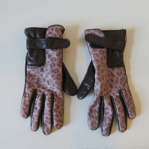 RENEE'S TWO TONED BROWN LEOPARD LEATHER GLOVES 7 *